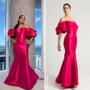Mac Duggal Size 8 Pink Sweetheart Off The Shoulder Puff Sleeve Gown‎ Maxi Dress
